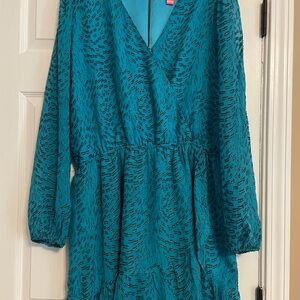 Lilly Pulitzer Teal Patterned Long Sleeve Dress